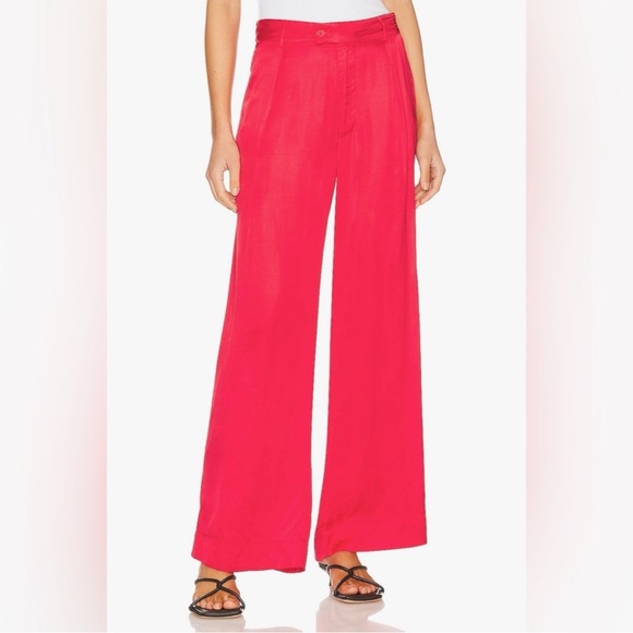 LNA Red Wide Leg Pants Satin High Rise Silky Revolve Lightweight Flowy Small NWT - Picture 1 of 11
